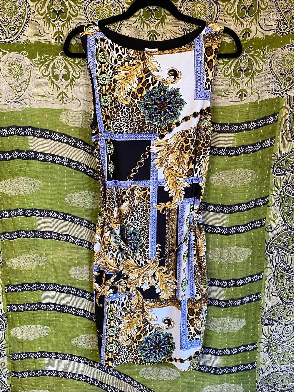 NWT Y2K Cache Baroque Rococo Print Bodycon Sleeveless Dress 6 Glam Office Siren